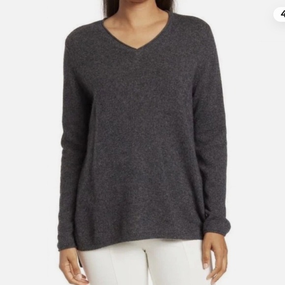 M MAGASCHONI 100% Cashmere Sweater Gray XS Tunic High Low Loose Fit V-Neck EUC - Picture 1 of 16